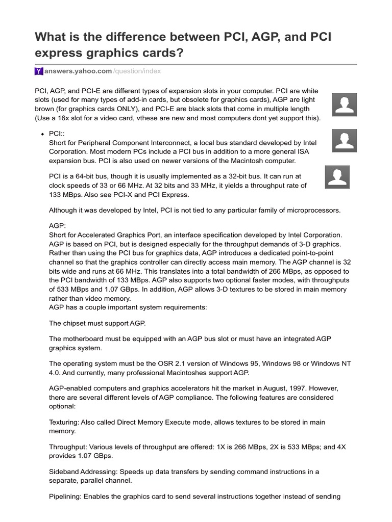 Difference Between PCI AGP and PCI Express Graphics Cards PDF