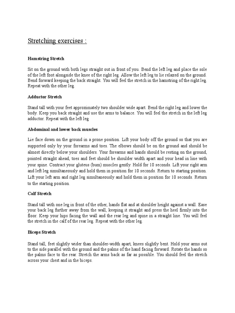 Stretching Exercises:: Hamstring Stretch | PDF | Cooking, Food & Wine ...