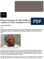 Discurso de Posse de Mãe Stella de Oxóssi Na Cadeira #33 Da Academia de Letras Da Bahia - Correio