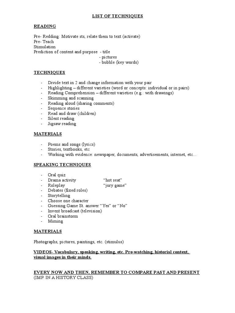 Techniques for Engaging Reading and Writing | PDF | Language Arts ...