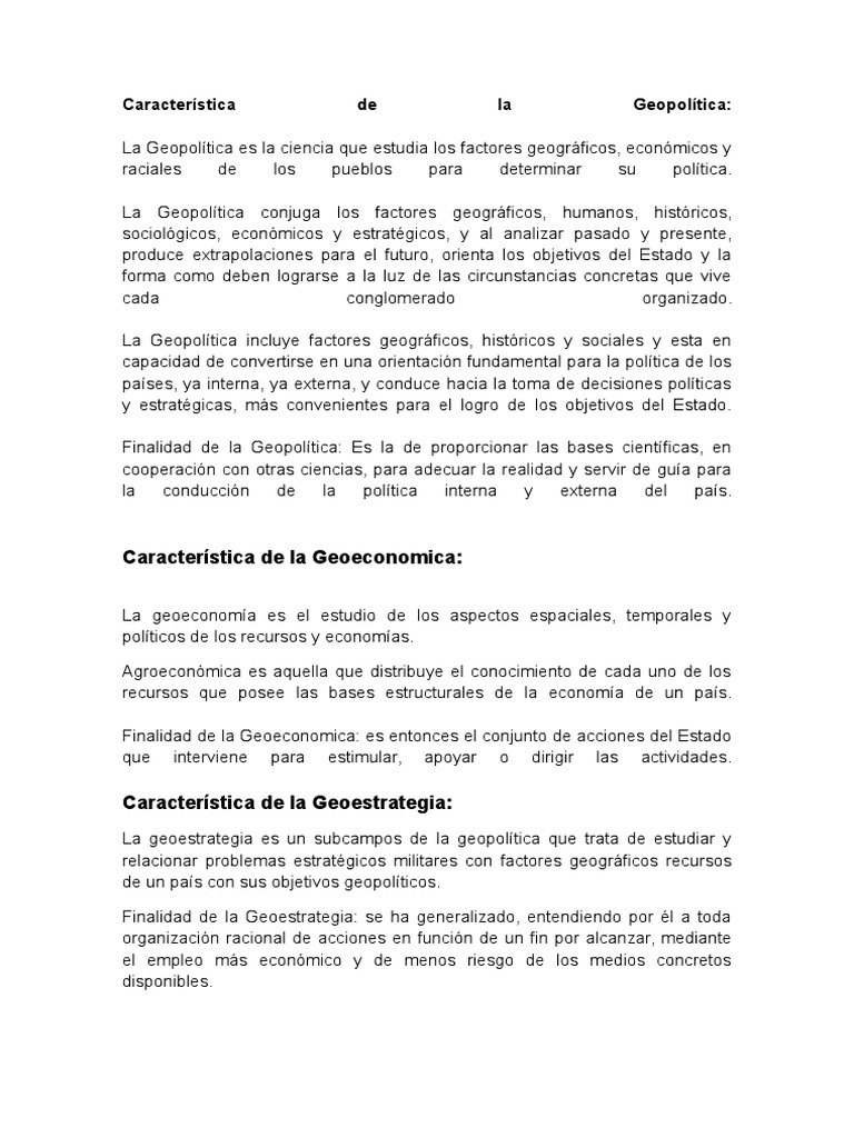 Características de la Geopolítica | PDF | Geopolítica | Relaciones ...