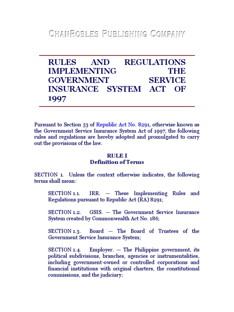 Rules and Regulations Implementing the Government Service Insurance