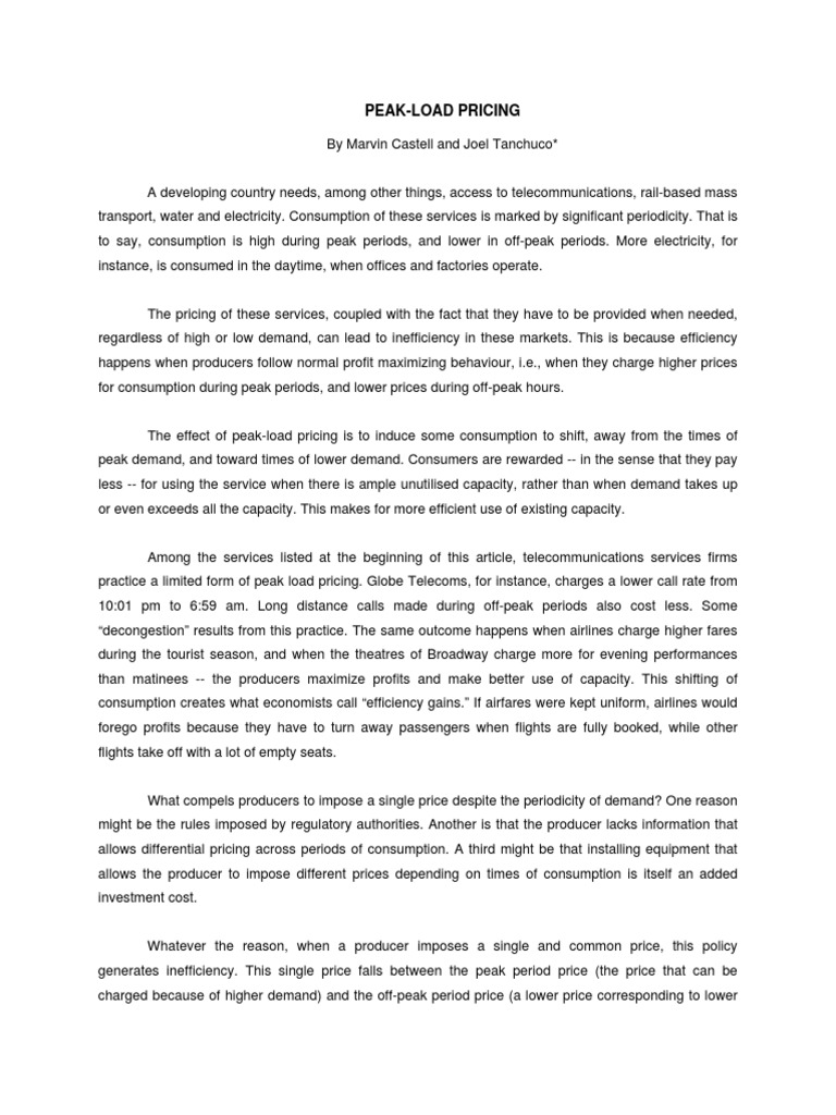 Peak Load Pricing (Philippines) | PDF | Profit (Economics) | Prices