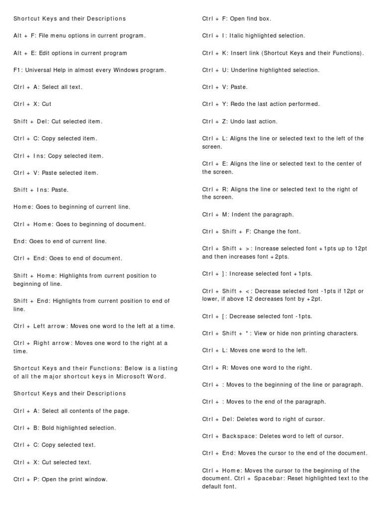 Main Computer Shortcuts PDF Double Click Keyboard Shortcut