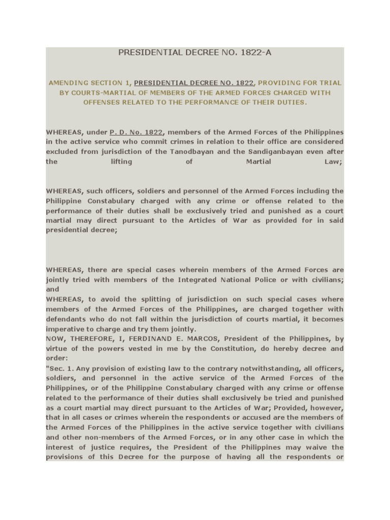 Amendment to Presidential Decree 1822 | PDF