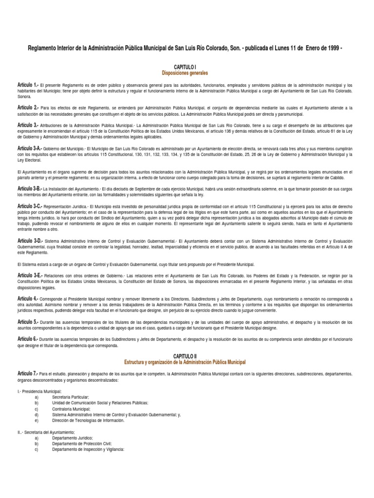 Reglamento Interior de La Administracion Publica Municipal de San Luis Rio Colorado PDF