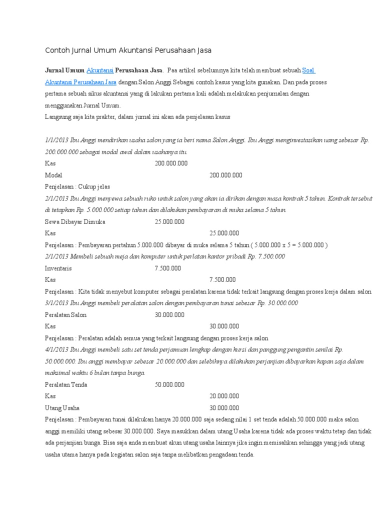Contoh Jurnal Umum Akuntansi Perusahaan Jasa
