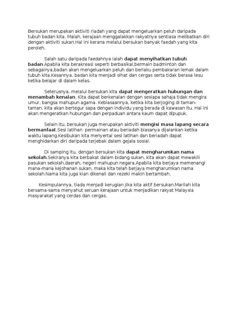 Bersukan Merupakan Aktiviti Riadah Yang Dapat Mengeluarkan Peluh Daripada Tubuh Badan Kita Pdf