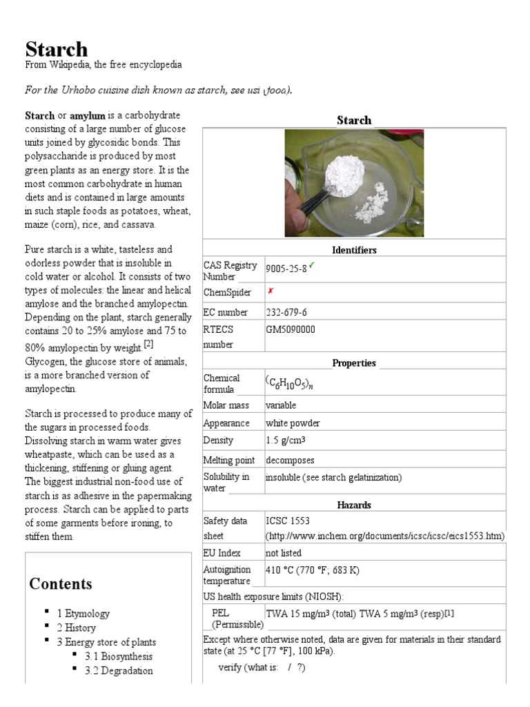 Starch Starch Food Ingredients