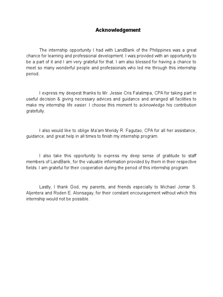 LandBank Internship Acknowledgement | PDF