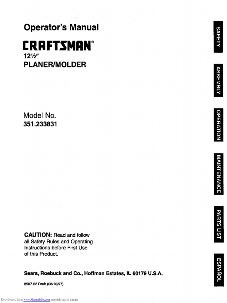 Craftsman Planer/Molder Model 351 Manual | PDF | Electrical Connector ...