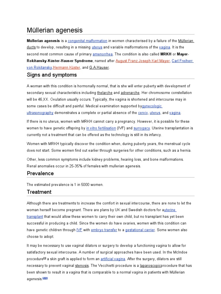 Mullerian Agenesis Sexual Anatomy Clinical Medicine