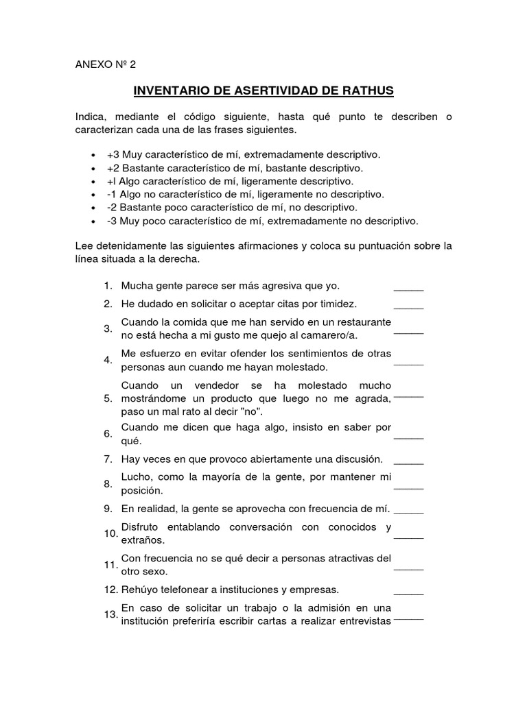 Inventario de Asertividad Rathus | PDF