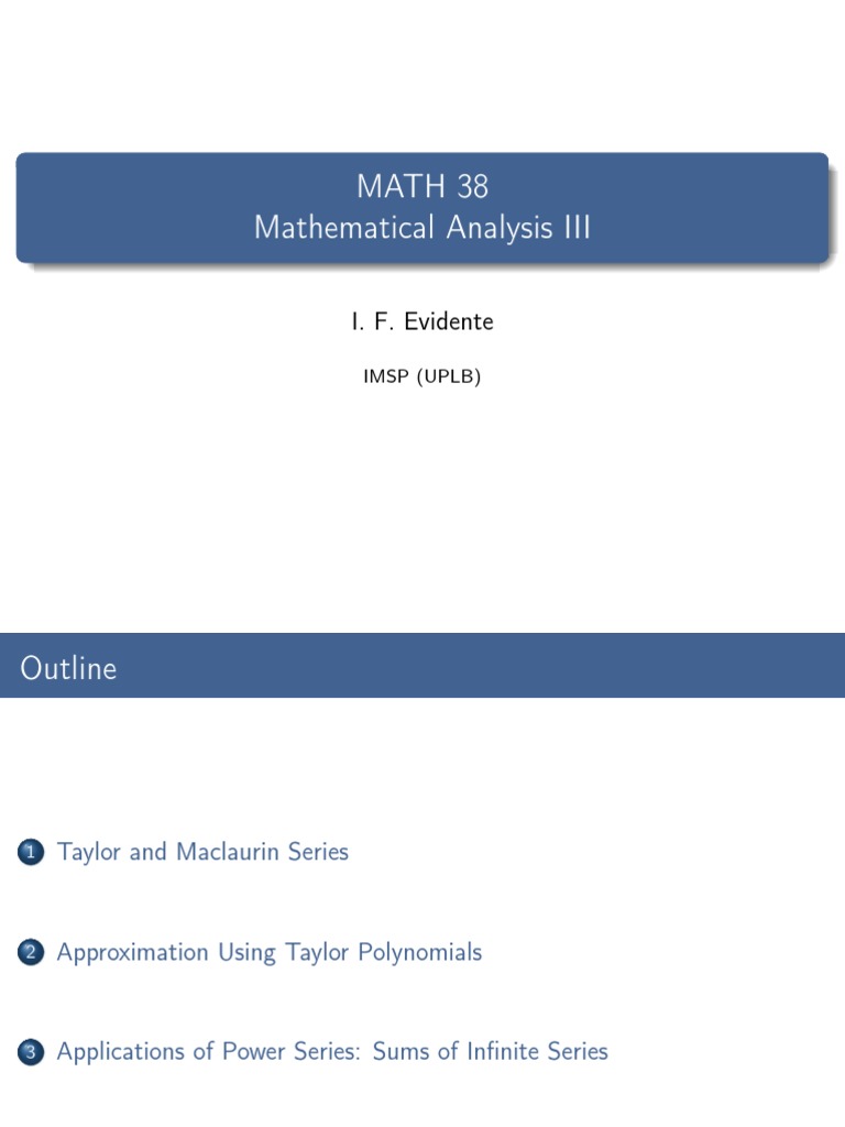 Math 38 Mathematical Analysis III: I. F. Evidente | PDF | Series ...