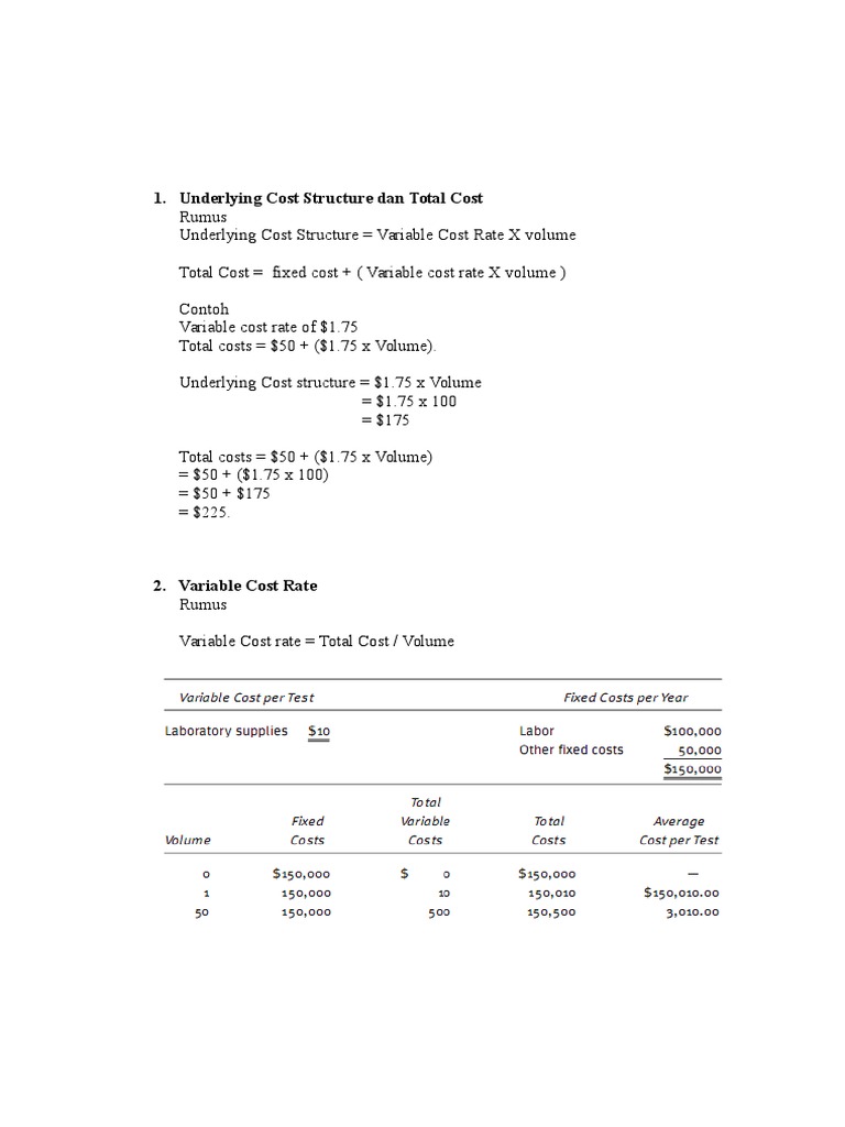 Underlying Cost Structure Dan Total Cost | PDF