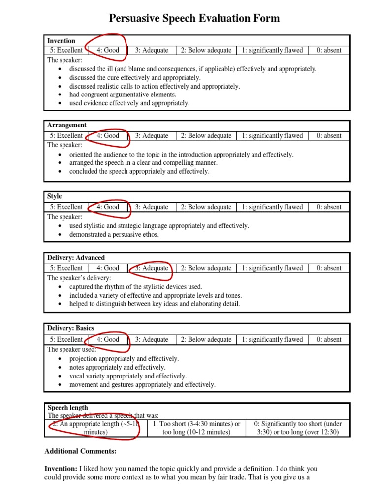 Speech self evaluation sample picture