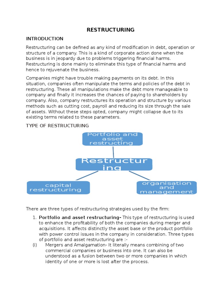 Restructur Ing Restructuring Pdf Restructuring Mergers And