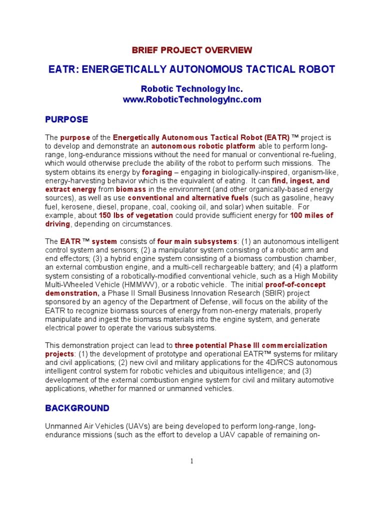 Overview of EATR Project Brief 6 April 09 | PDF | Internal Combustion ...