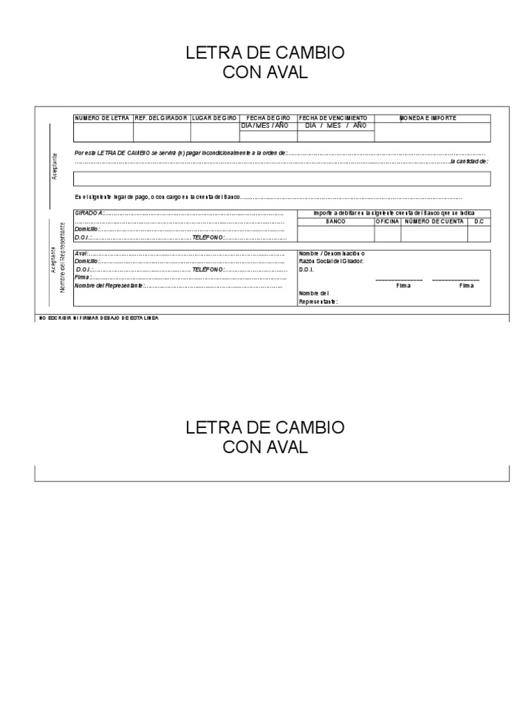 Formato Letras De Cambio Letra de Cambio Con Aval | PDF | Pagaré | Dinero