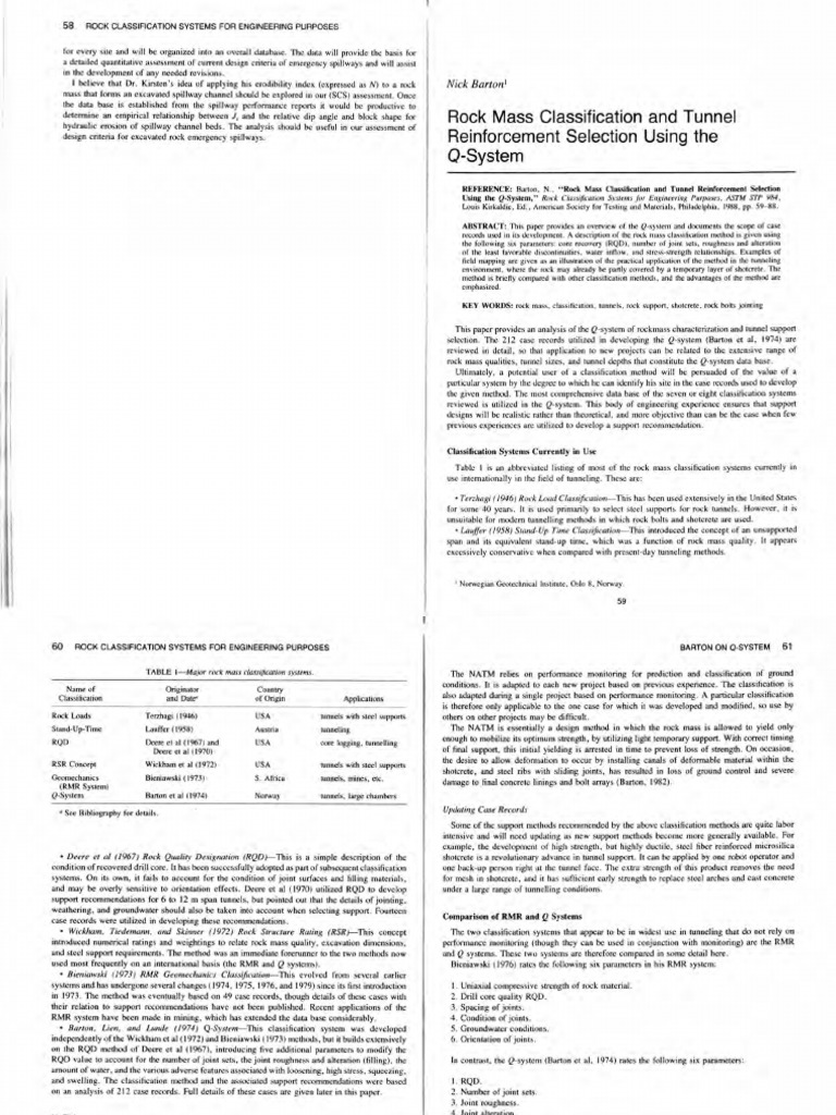 Rock Mass Classification and Tunnel Reinforcement Selection Using The Q ...