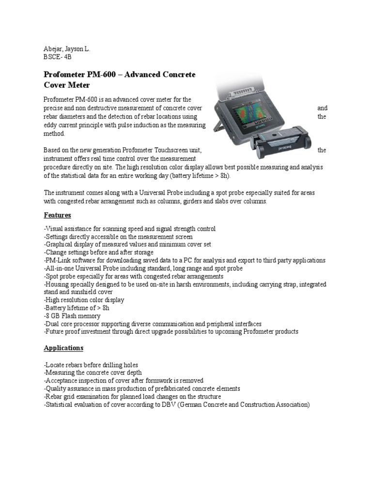 Profometer PM-600 - Advanced Concrete Cover Meter: Features | PDF
