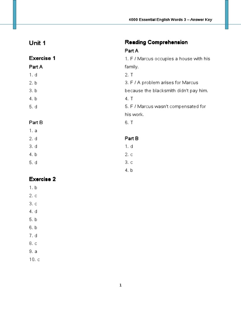 4000 Essential English Words Answer Key | PDF