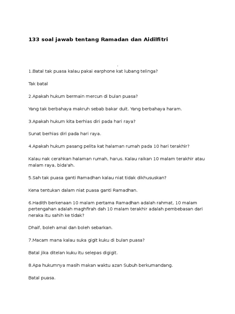 133 Soal Jawab Tentang Ramadan Dan Aidilfitri Pdf