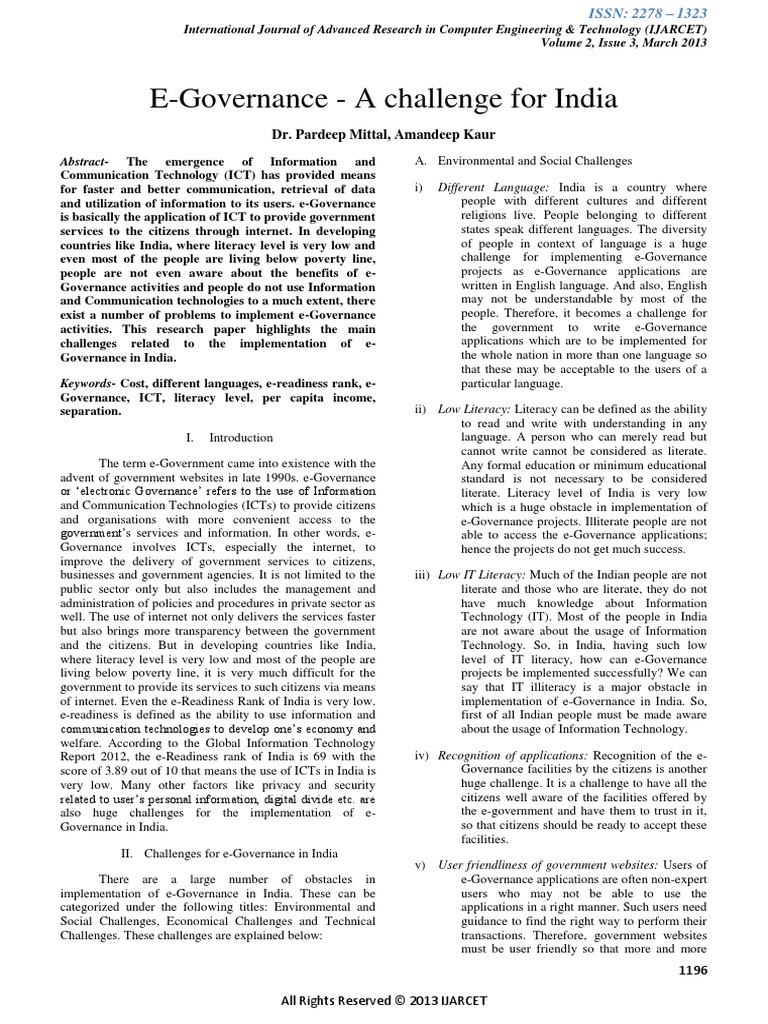E Governance Challenges in India | PDF | Computers