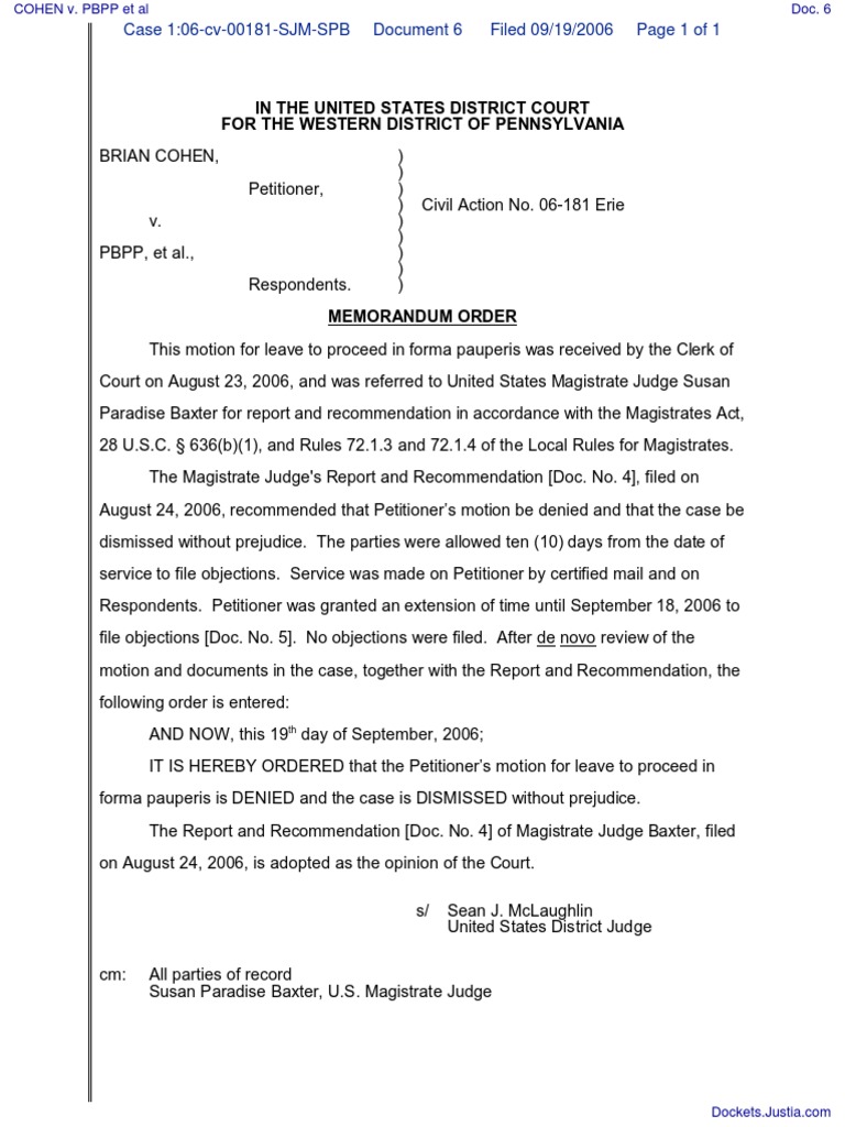 In The United States District Court For The Western District Of