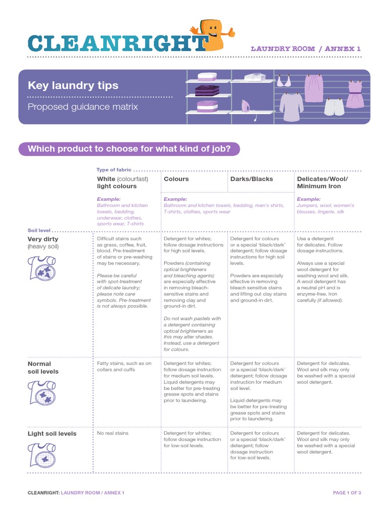 Key Laundry Tips Proposed Guidance Matrix PDF Laundry Detergent