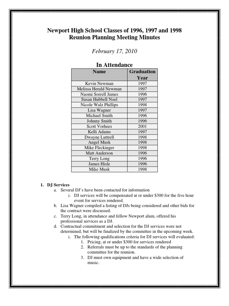 Newport High School Reunion Planning | PDF | Fundraising | Business