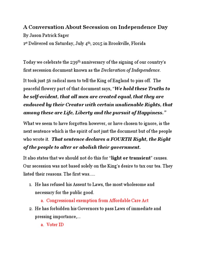 A Case For Secession On The 4th of July! | PDF | Secession | Government