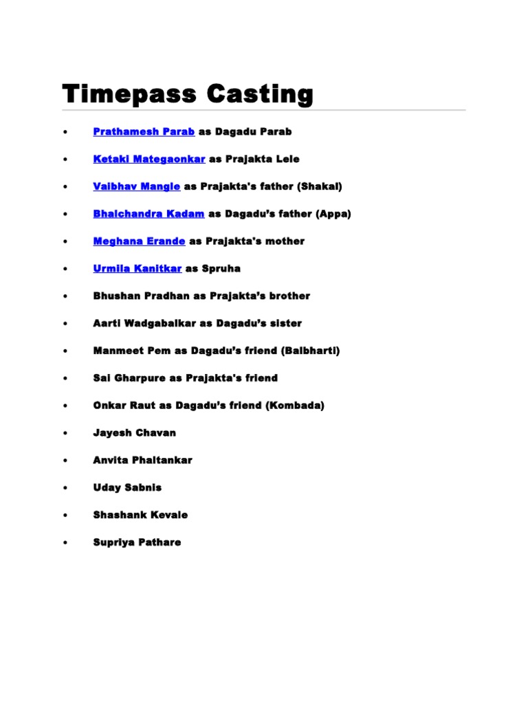 Timepass Movie Cast Details | PDF