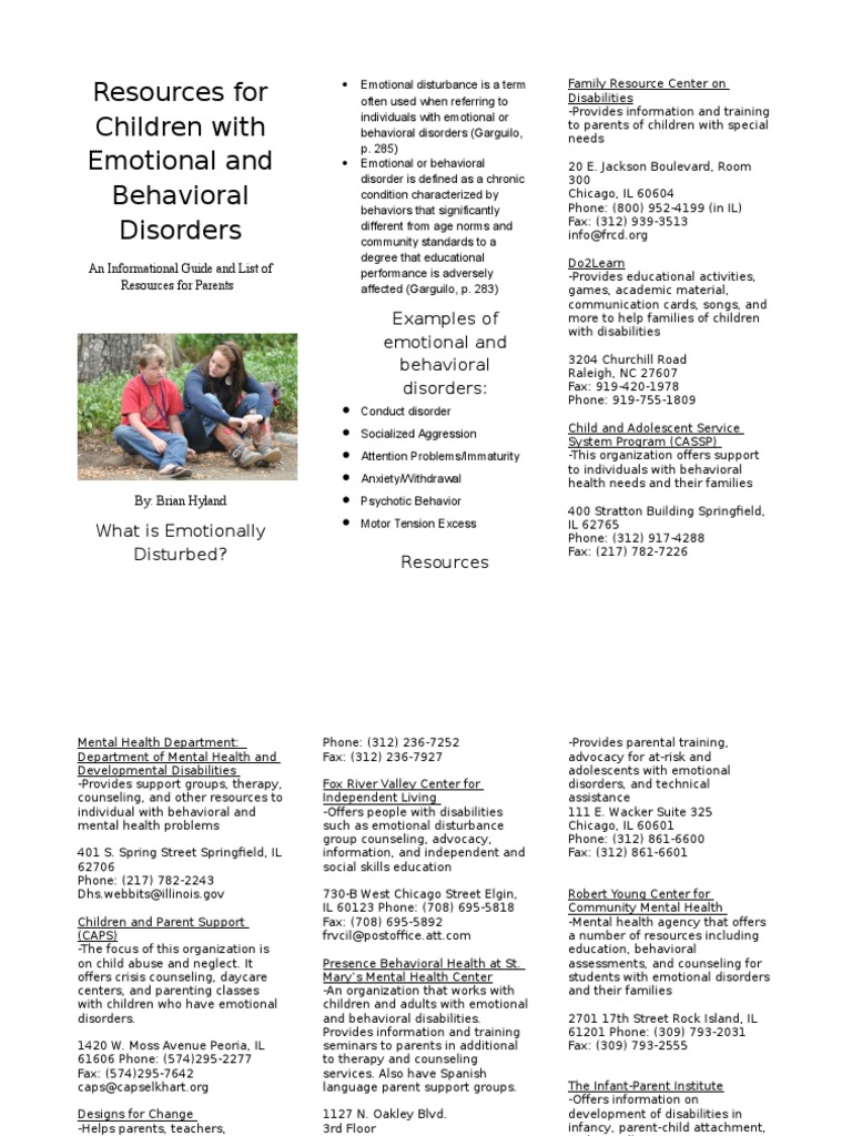 Resources for Kids with Emotional Disorders | PDF | Illinois | Mental ...