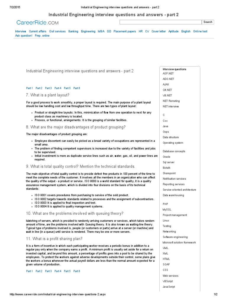 Industrial Engineering Interview Questions and Answers PDF Iso 9000
