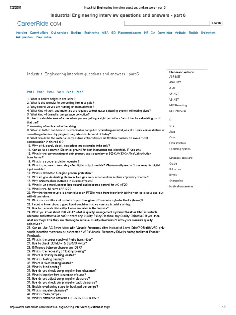 Industrial Engineering Interview Questions and Ansndustrial Engineering