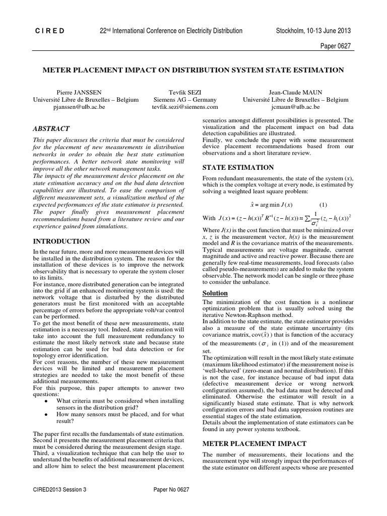 Meter Placement Impact On Distribution System State Estimation | PDF ...