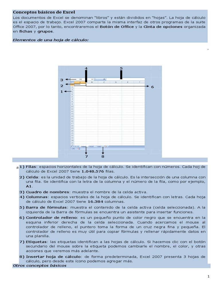 Conceptos Básicos de Excel 2007 | PDF | Hoja de cálculo | Fórmula