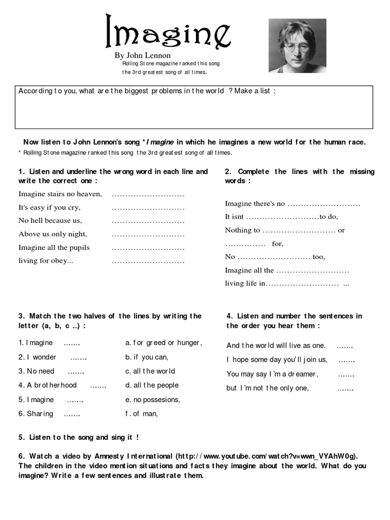 36 John lennon English ESL worksheets pdf & doc