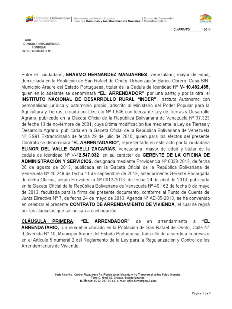 Modelo de Contrato Arrendamiento | PDF | Venezuela | Alquiler