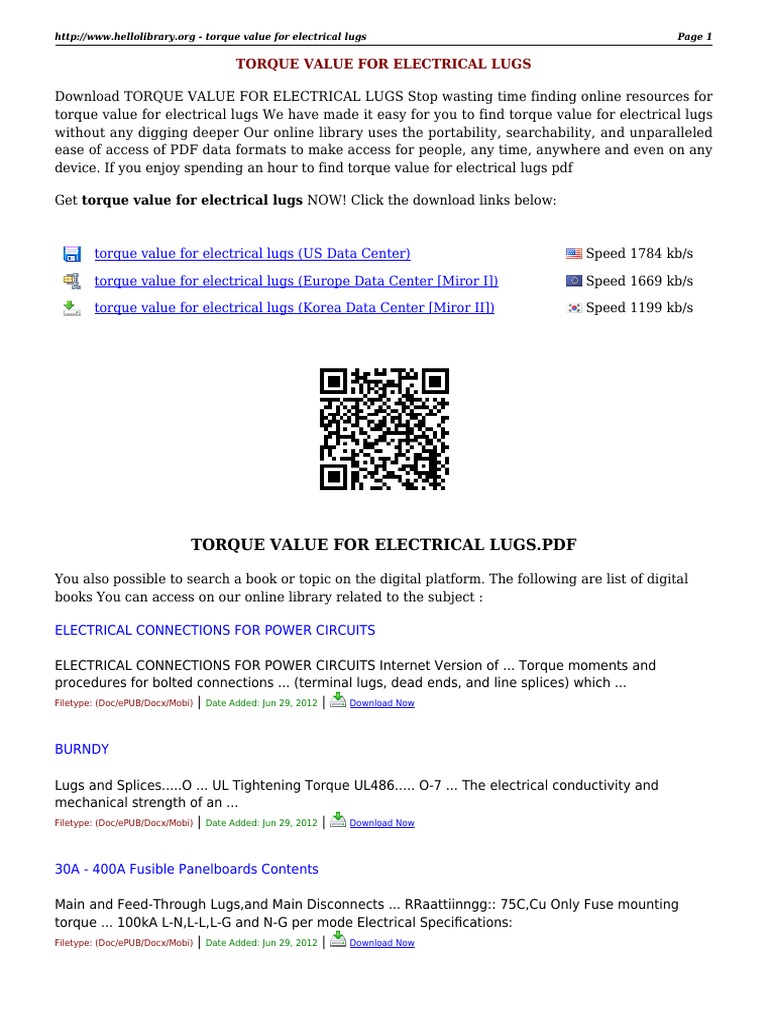 Electrical Lug Torque Specifications | PDF | Electrical Connector ...