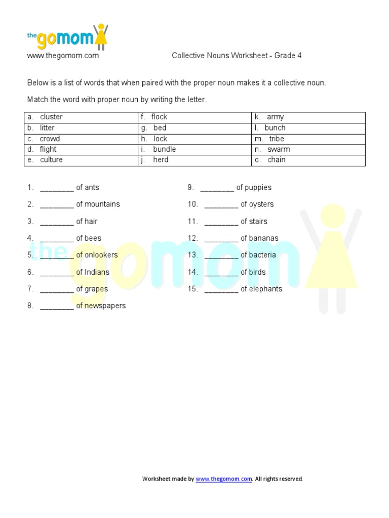 collective nouns worksheet a
