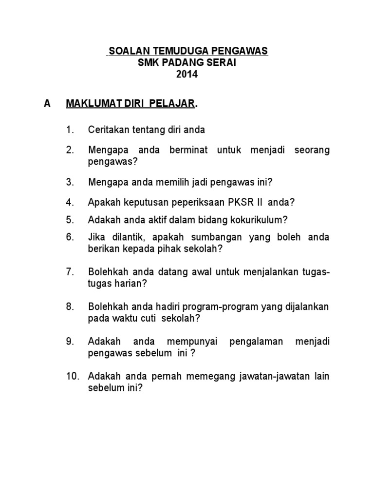 Tips Soalan Temuduga Pengawas Sekolah Pdf