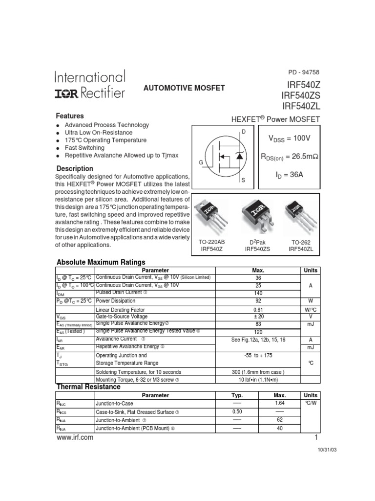 irf540z | Mosfet | Field Effect Transistor