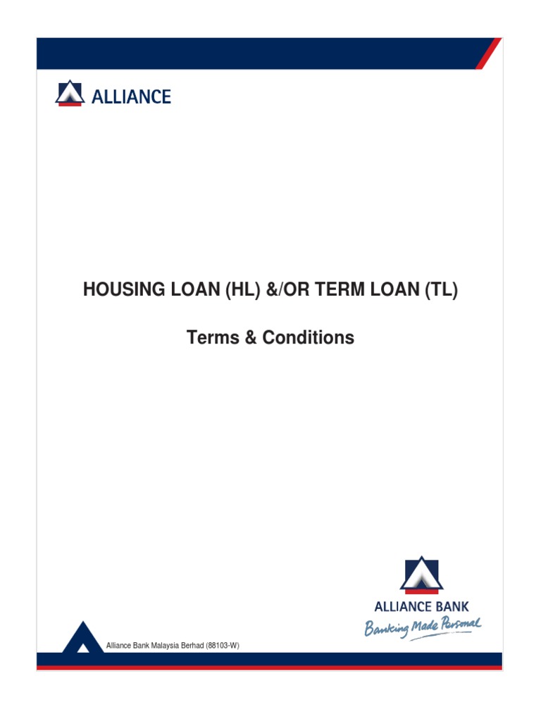 Alliance Housing Loan Term Loan Terms Conditions PDF Insurance