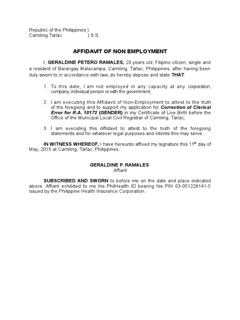 Affidavit Of Employment Letter Collection Letter Template Collection