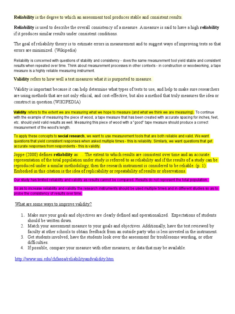Validity and Reliability | PDF | Validity (Statistics) | Accuracy And ...