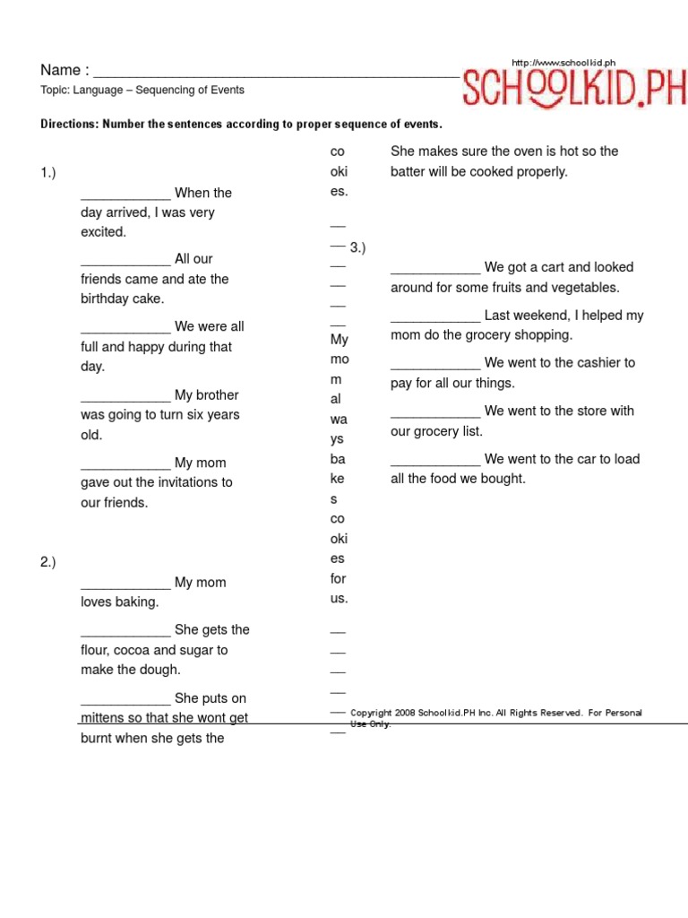 Sequencing Events Grade 2