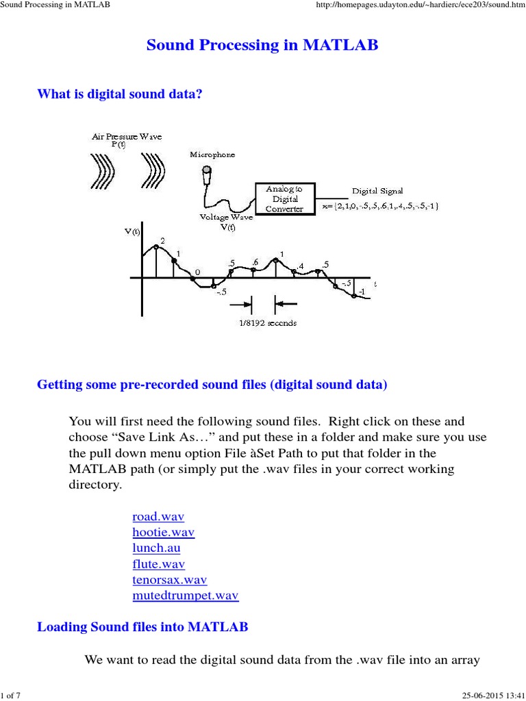 Sound Processing in MATLAB Signal (Electrical Engineering) Sampling