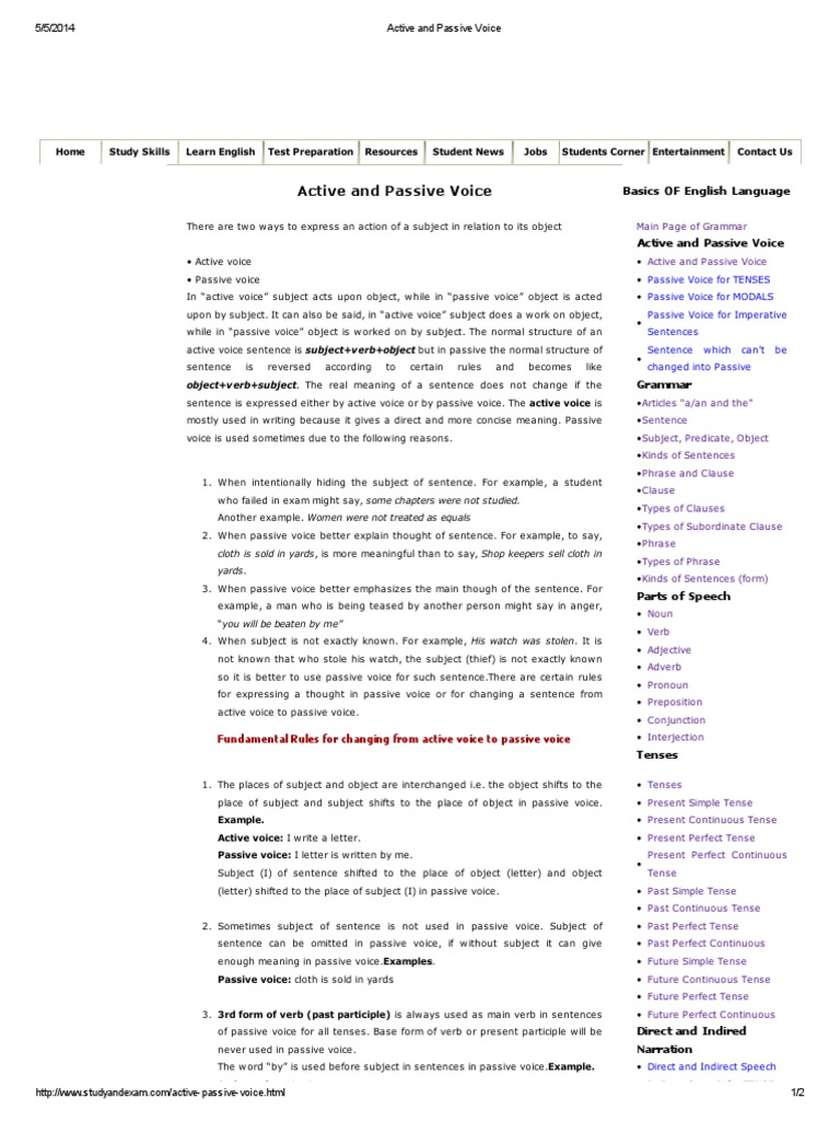 Active and Passive Voice | PDF | Verb | Subject (Grammar)